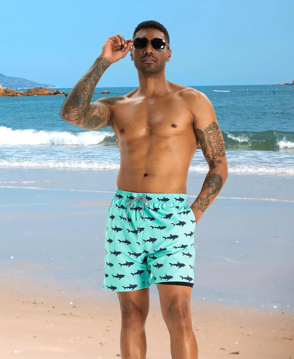 APTRO Men's Swim Trunks with Compression Liner 5 Inch Bathing Suit Beach Swimsuits