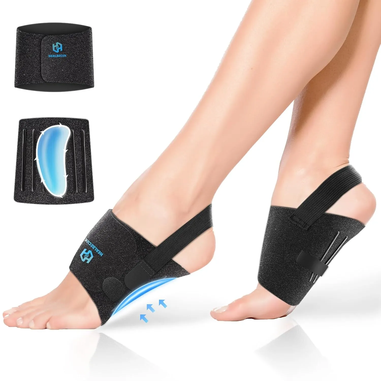 Arch Support Braces for Plantar Fasciitis Relief, Adjustable Compression Bands with Gel Pad Orthotics Inserts for Feet Flat, High & Fallen Arches, Foot Support(Anti-Slip Strips)