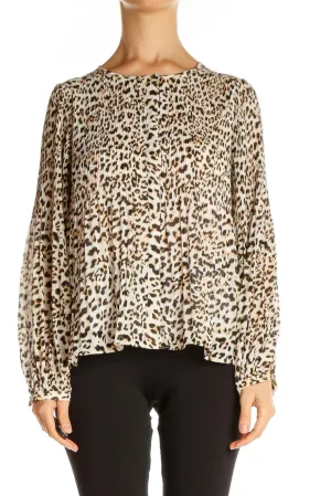 Beige Animal Print All Day Wear Blouse