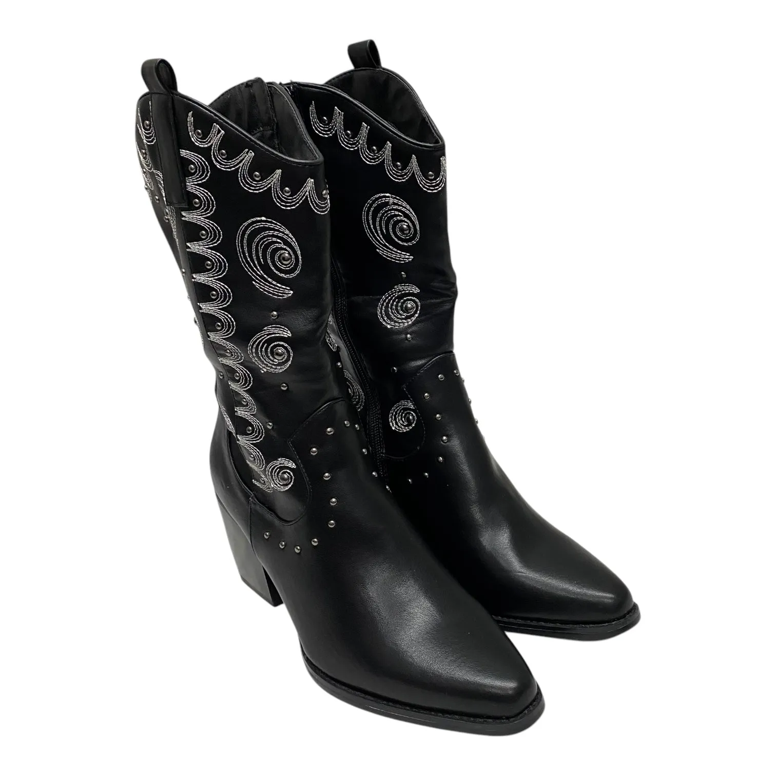 Boots Mid-Calf Heels By Cme In Black, Size:7.5