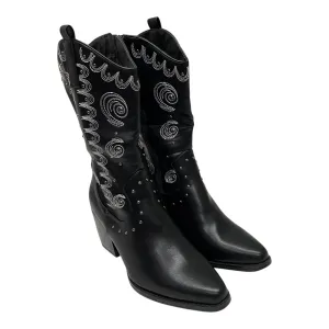 Boots Mid-Calf Heels By Cme In Black, Size:7.5