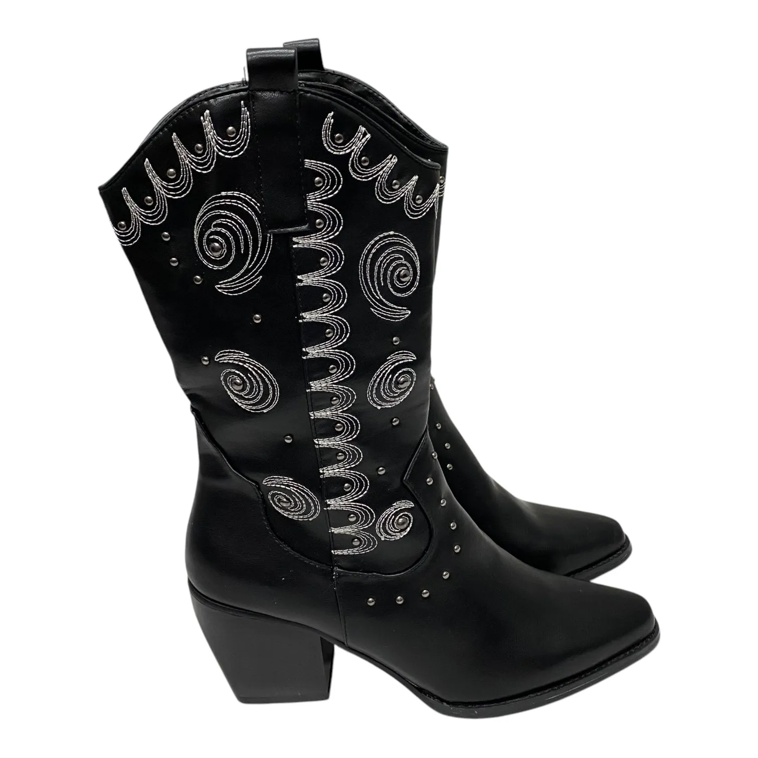 Boots Mid-Calf Heels By Cme In Black, Size:7.5