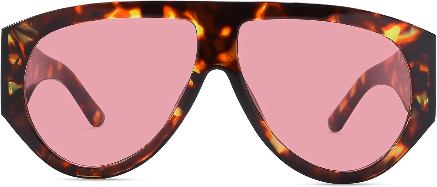 Bouryo Retro Oversized Aviator Sunglasses for Women Men Anti-Glare UV Protection Outdoor Chunky Frame Sunglasses