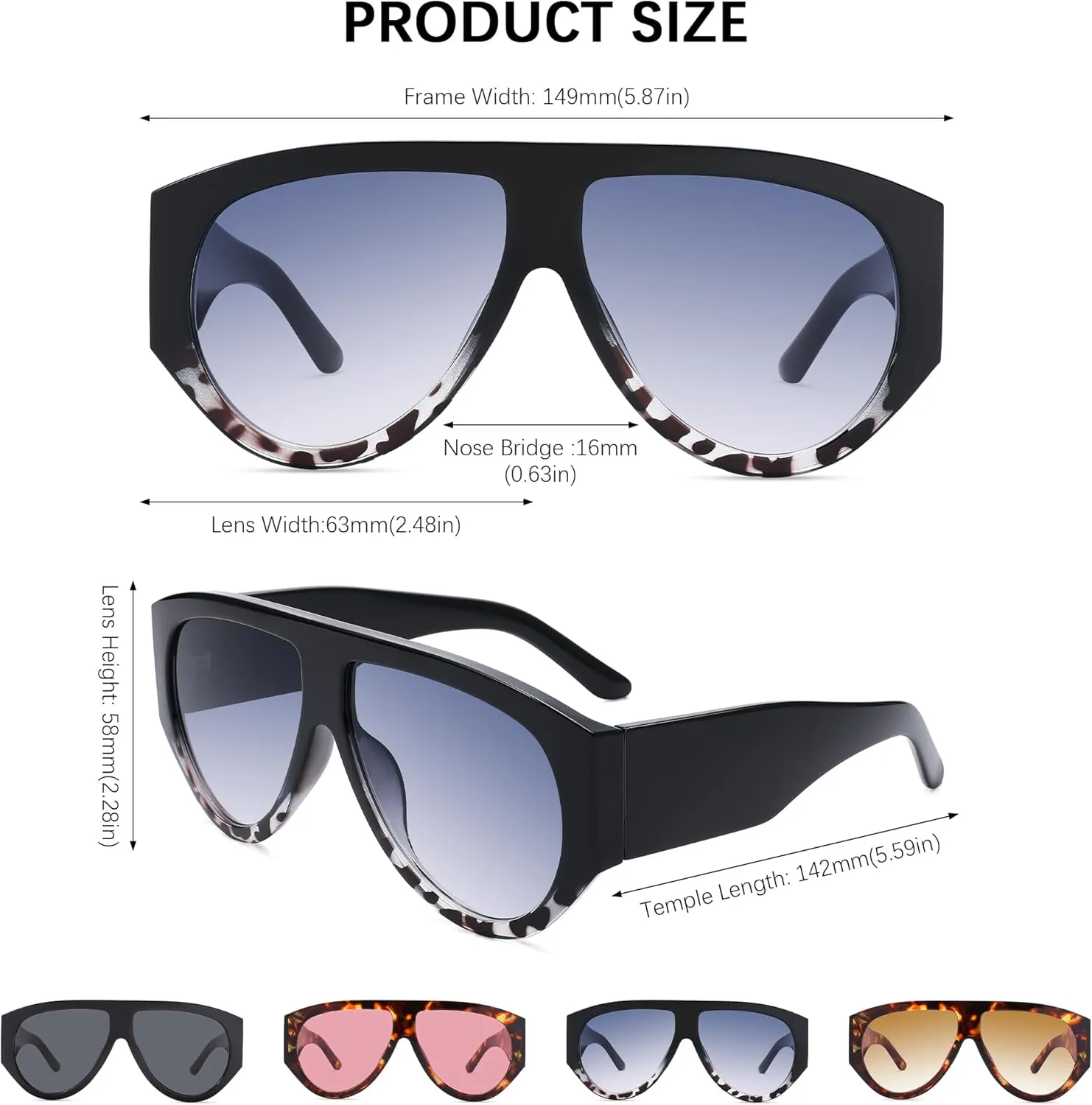 Bouryo Retro Oversized Aviator Sunglasses for Women Men Anti-Glare UV Protection Outdoor Chunky Frame Sunglasses