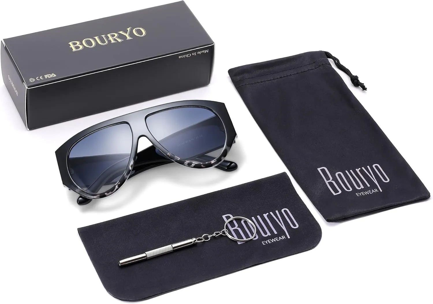 Bouryo Retro Oversized Aviator Sunglasses for Women Men Anti-Glare UV Protection Outdoor Chunky Frame Sunglasses