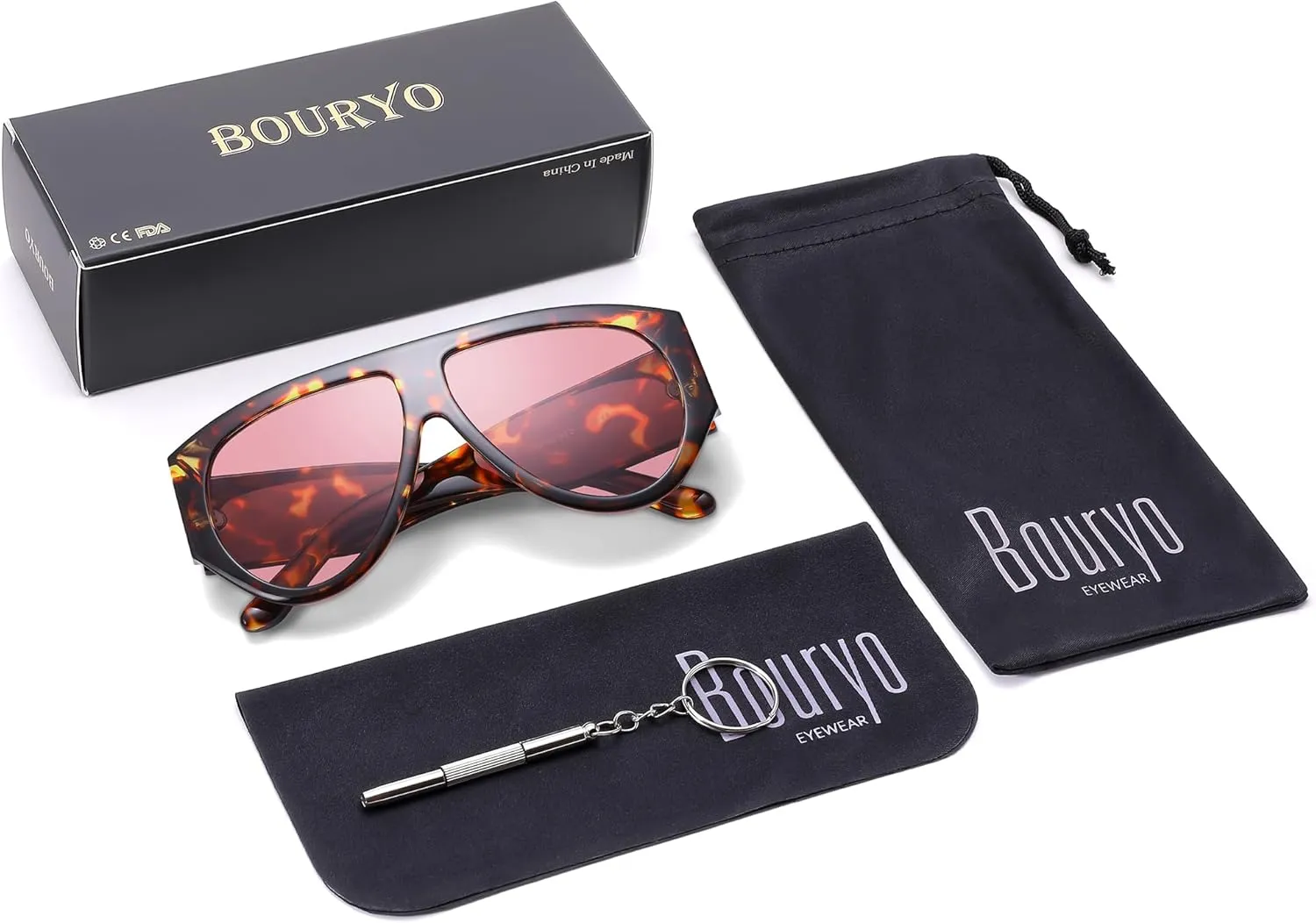 Bouryo Retro Oversized Aviator Sunglasses for Women Men Anti-Glare UV Protection Outdoor Chunky Frame Sunglasses