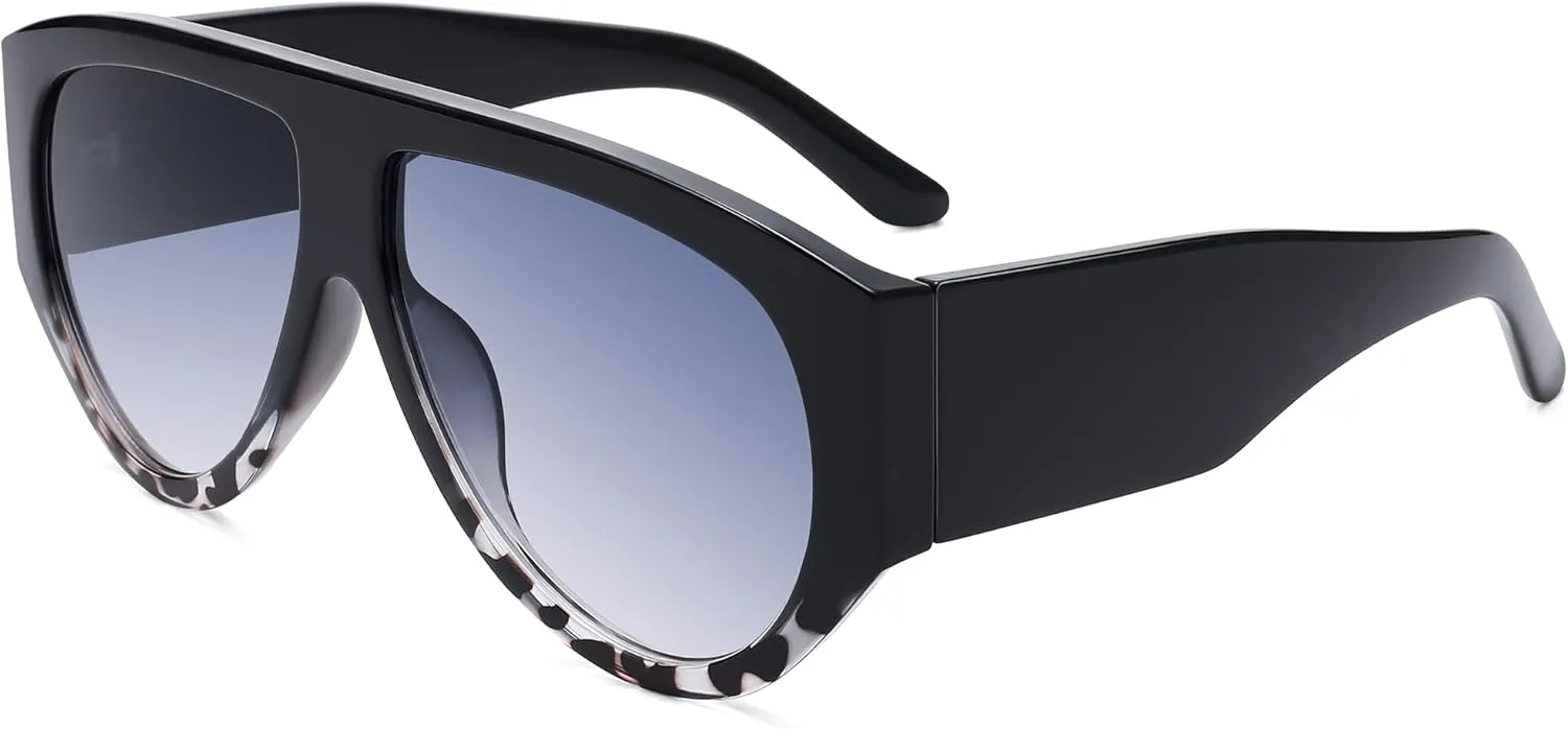 Bouryo Retro Oversized Aviator Sunglasses for Women Men Anti-Glare UV Protection Outdoor Chunky Frame Sunglasses