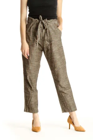 Brown Striped All Day Wear Trousers