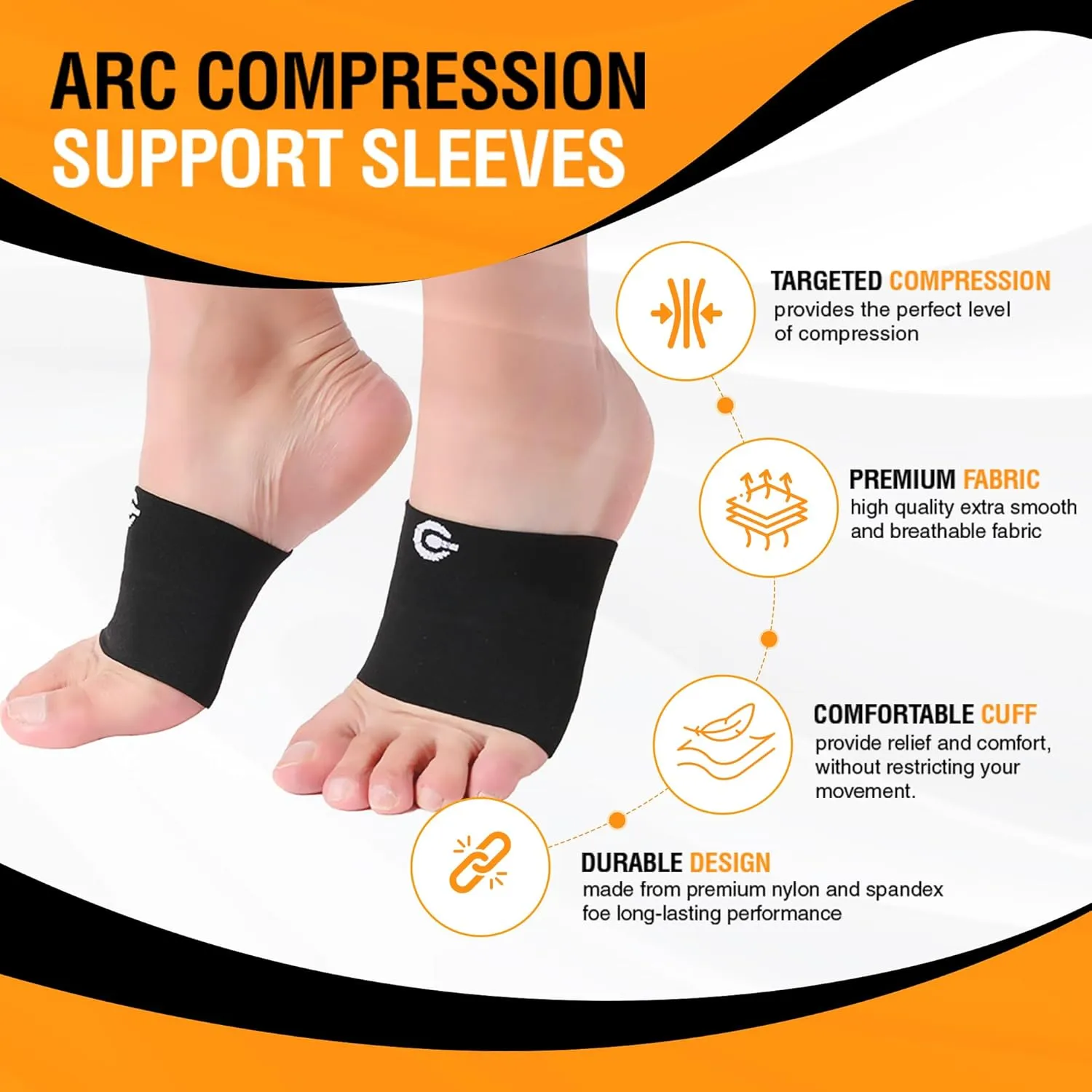 Doc Miller Arch Support Sleeves for Feet  Plantar Fasciitis Brace for Foot Pain Relief, Compression Socks, Heel Spurs, Fallen Arches, Orthotic Aid, and Planters Facetious Relief, 1 Pair