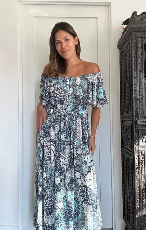 Flair Sleeve Off Shoulder Belted Dress
