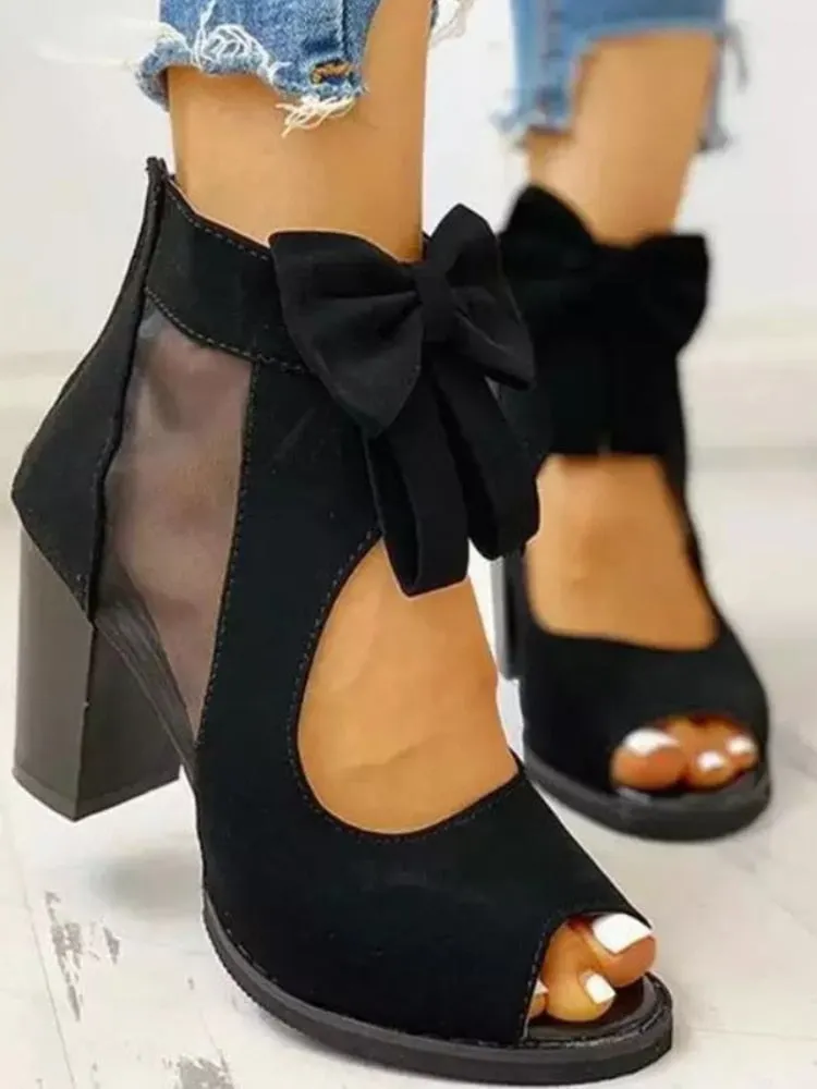 Ladies High Heel Summer Platform Sandals Elegant Butterfly Knot Sandals Back Zip Up Black and Blue 35-42