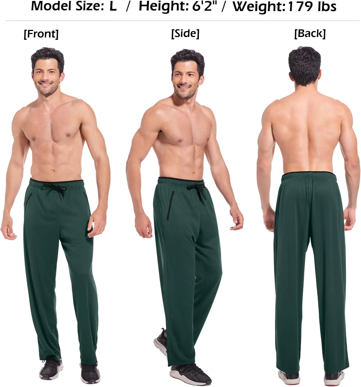 Mens Sweatpants with Zipper Pockets Open Bottom Athletic Pants for Workout,Running,Training,Jogging,Gym