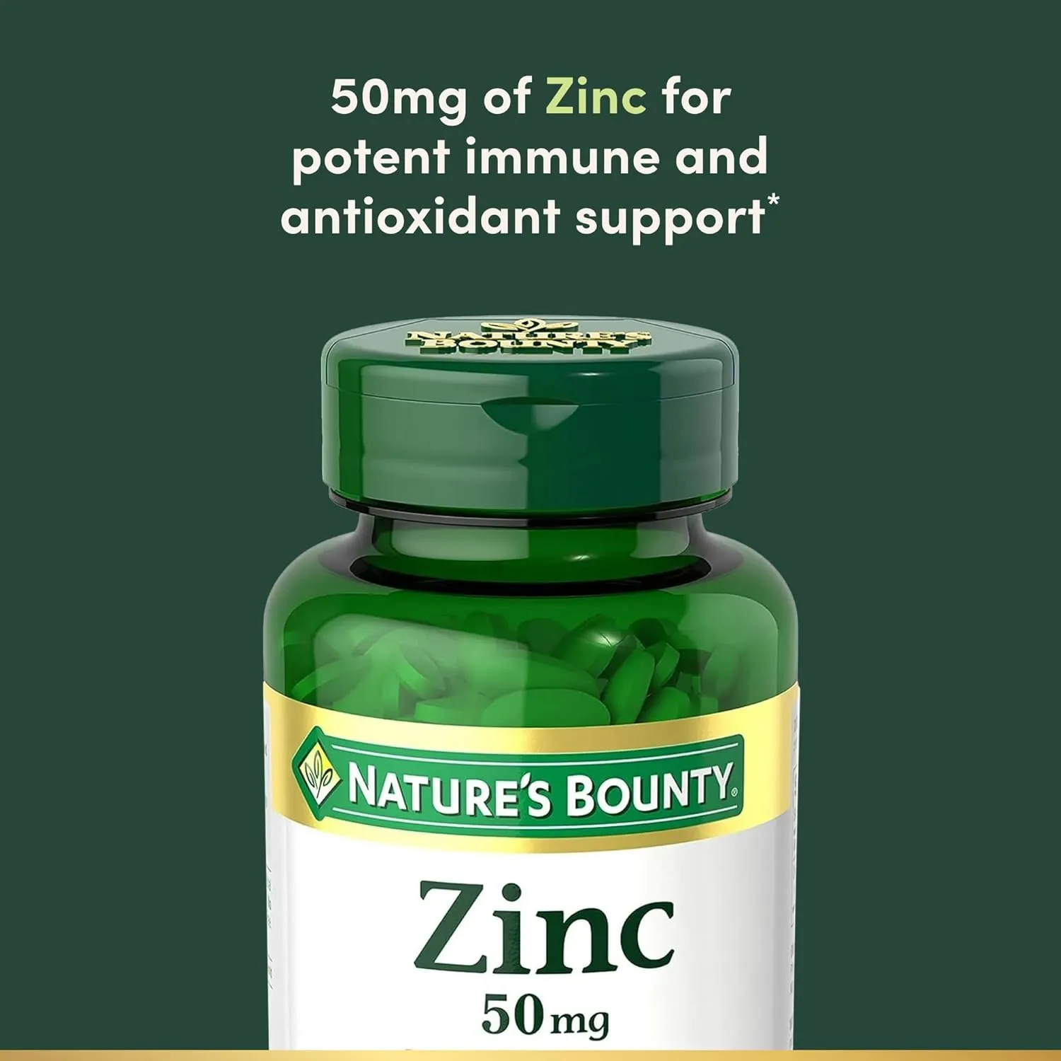 Natures Bounty Zinc 50mg, Immune Support & Antioxidant Supplement, Promotes Skin Health 250 Caplets