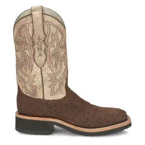 Peppy Sand Badger Smooth Ostrich Wide Square Toe Cowboy Boots