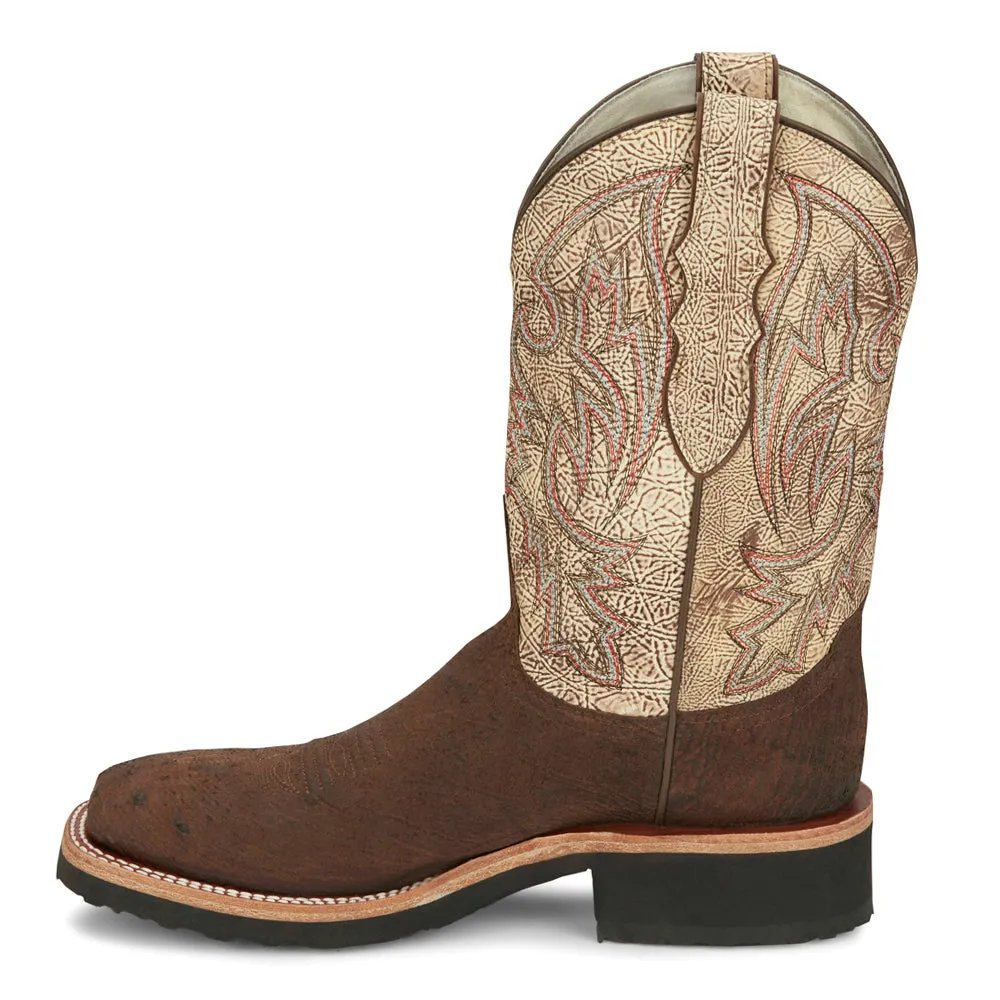 Peppy Sand Badger Smooth Ostrich Wide Square Toe Cowboy Boots