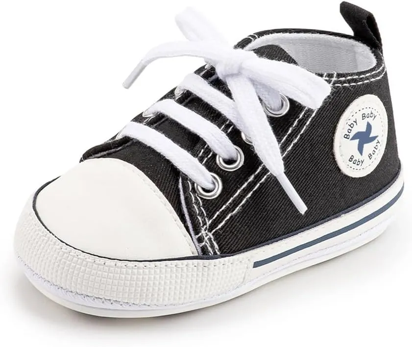Sekantrol Unisex Baby Girls Boys Shoes Infant Soft Sole Canvas Newborn First Walkers High Top Anti-Slip Sneakers