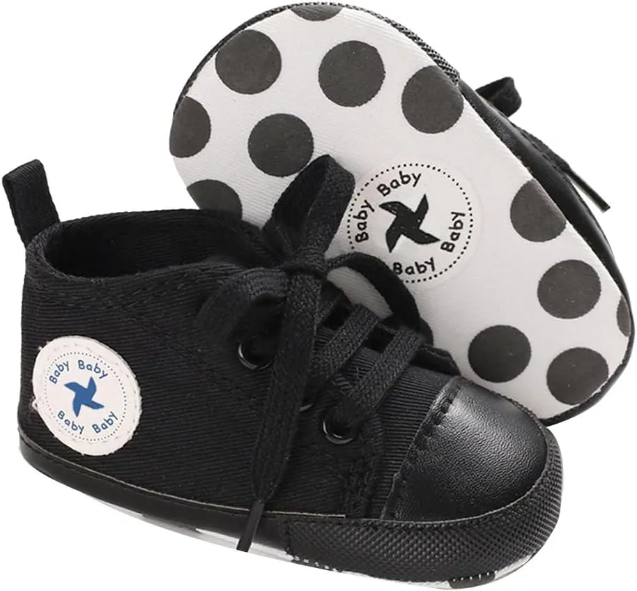 Sekantrol Unisex Baby Girls Boys Shoes Infant Soft Sole Canvas Newborn First Walkers High Top Anti-Slip Sneakers